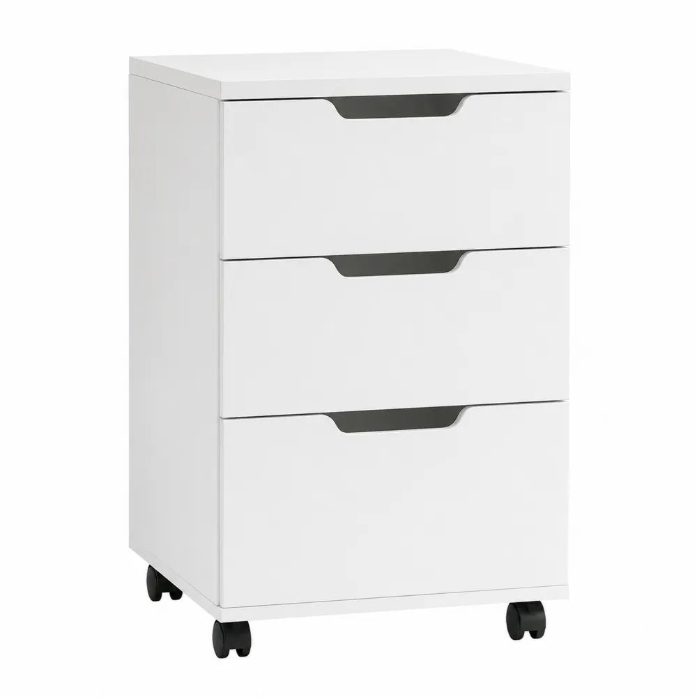 3 Drawer White MDF File Cabinet with Wheels