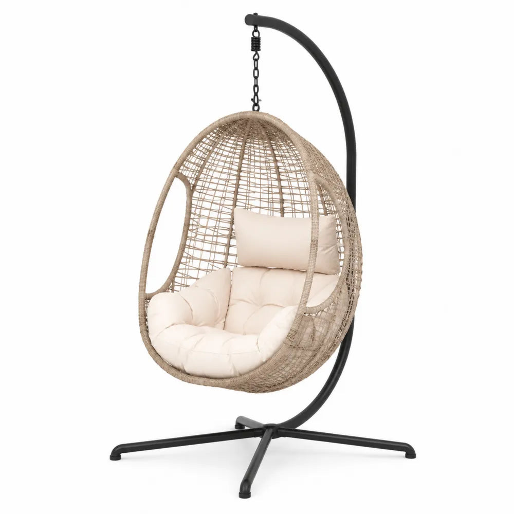 Outdoor Wicker Egg Hanging Chair with Stand and Cushions