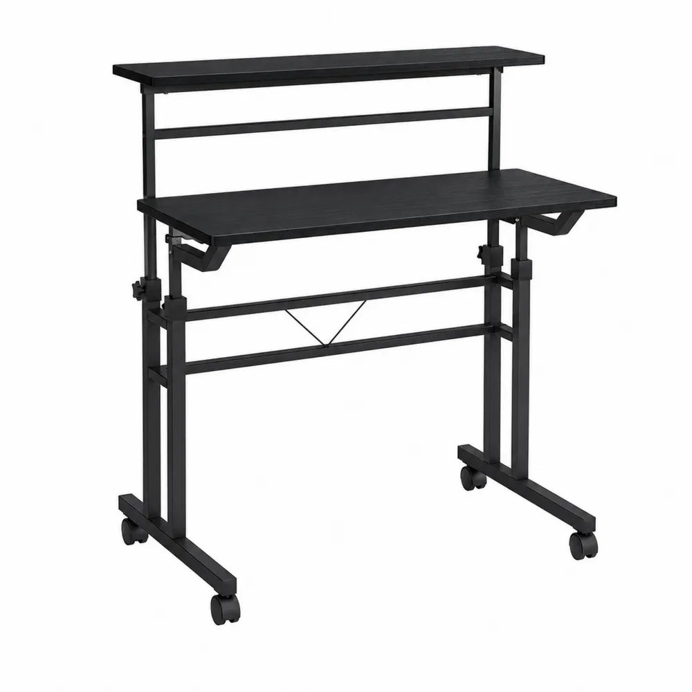 Adjustable Two-Tier MDF and Metal Standing Desk Black 31.5in x 15.7in x 43.3in