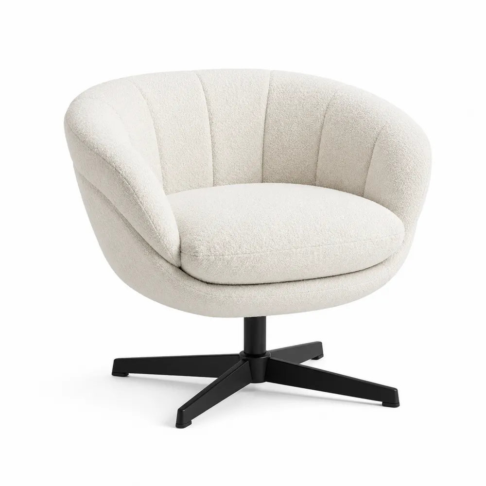 Cream Polyester Swivel Lounge Chair with Metal Base