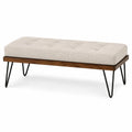 Fabric Upholstered Rectangular Bench with Metal Legs and Wood Frame, Beige, 120 cm