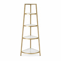 Metal Frame Corner Bookcase with Faux Marble Shelves Gold 180cm