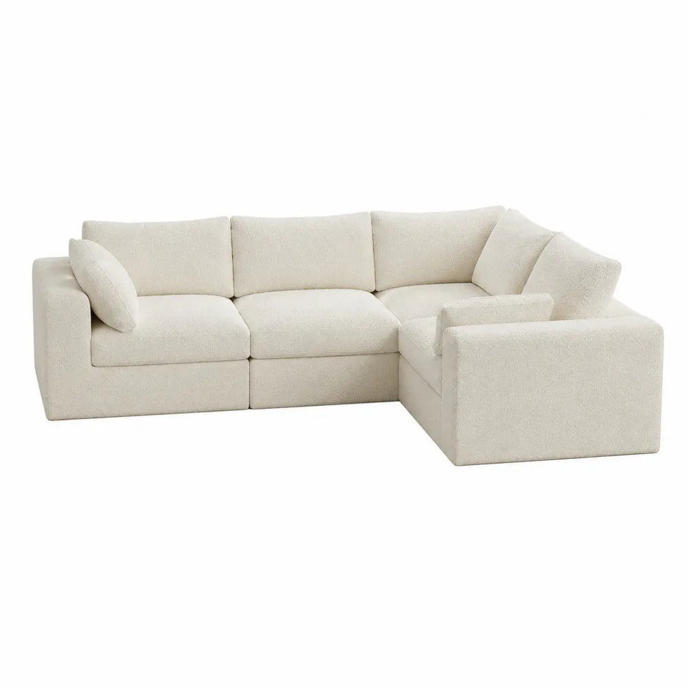 L-Shaped Sofa Sectional Polyester Fabric Beige 290cm x 220cm