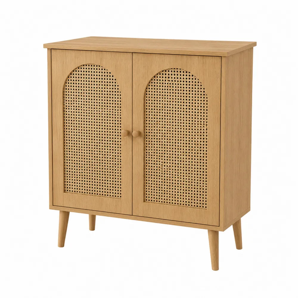 Wooden Sideboard with Cane Doors Natural Finish 80 x 40 x 90 cm