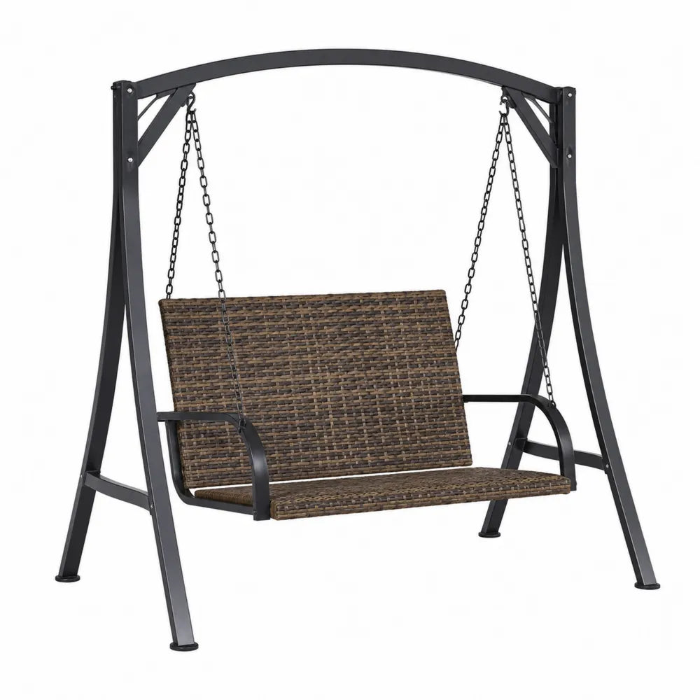Outdoor Swing Chair Steel Frame PE Rattan Brown 150x72x100 cm