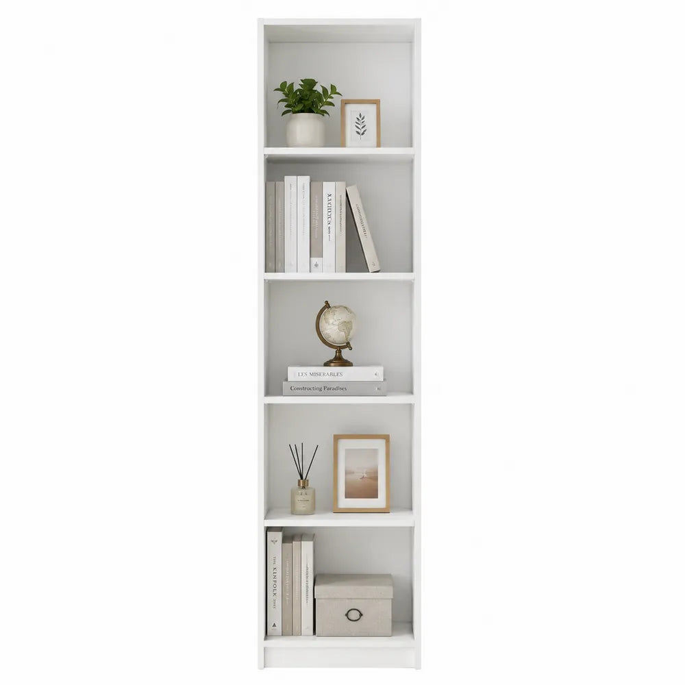 White Engineered Wood Tall Bookshelf with 5 Shelves