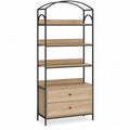 Metal and Wood Bookcase with 4 Shelves and 2 Drawers