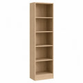 Tall Wooden Bookshelf with Oak Veneer and 5 Shelves
