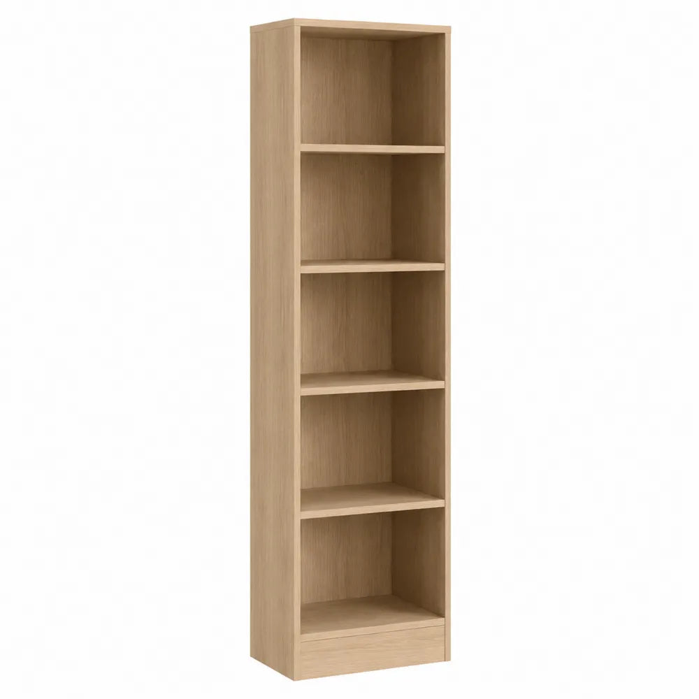 Tall Wooden Bookshelf with Oak Veneer and 5 Shelves