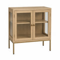Wooden Sideboard with Tempered Glass Panels Natural 100x40x90cm
