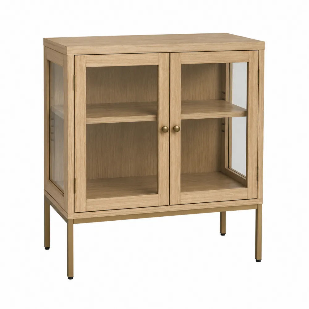 Wooden Sideboard with Tempered Glass Panels Natural 100x40x90cm