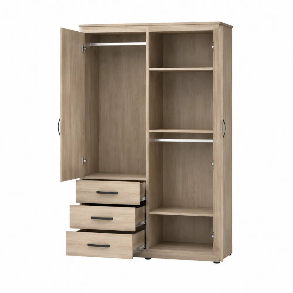 Wood Wardrobe with Hanging Rods and Drawers Beige 180cm x 120cm x 52cm