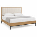 King Size Bed with Oak Veneer and Upholstered Headboard