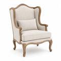 Wood Frame Wingback Chair Beige Linen Upholstery