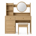 Wood Vanity Set with Mirror and Stool in Oak Finish