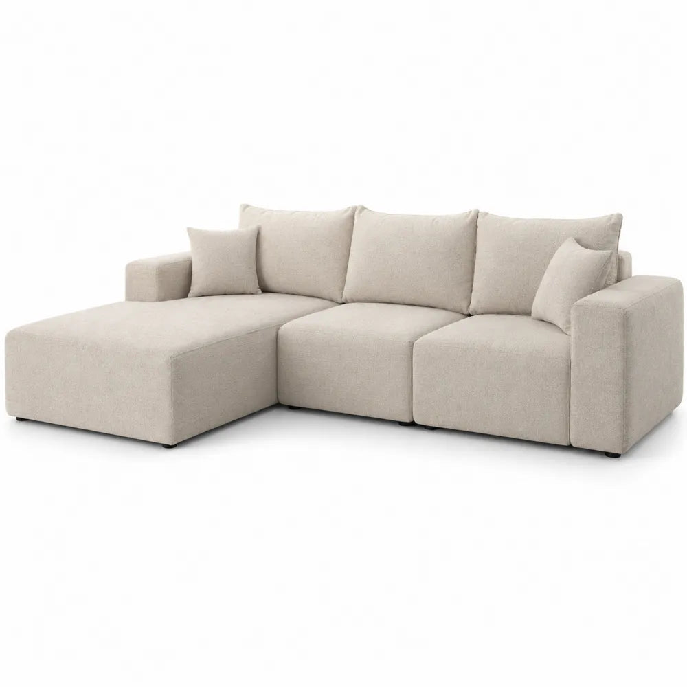 L-Shaped Polyester Fabric Sectional Sofa Light Gray 300cm