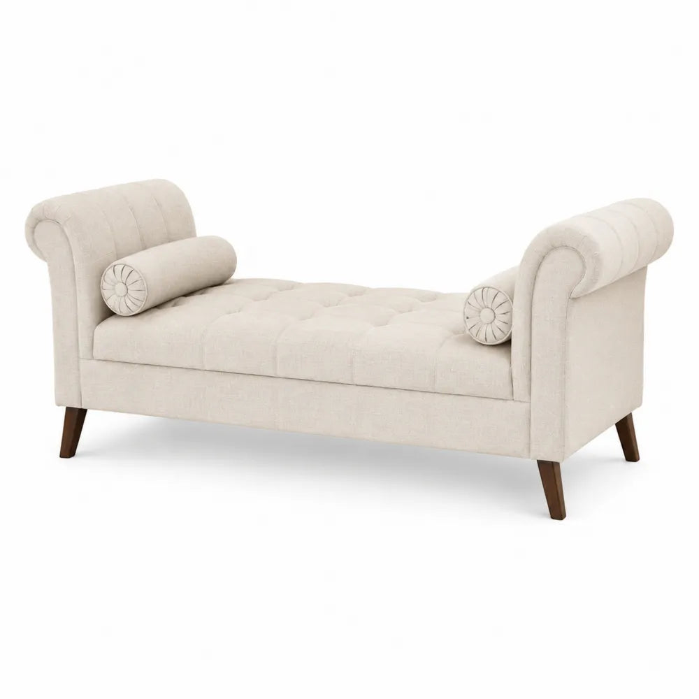 Linen Chaise Lounge Sofa with Wood Legs