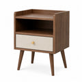 Walnut Nightstand with Fabric Drawer and Open Shelf
