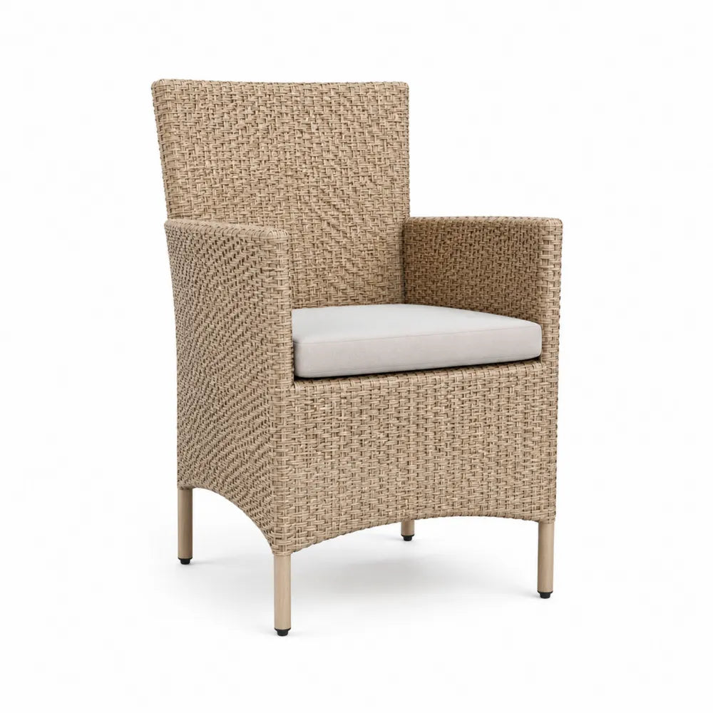 Outdoor Wicker Armchair with Polyester Cushion Beige 95cm Height