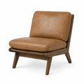 Faux Leather Lounge Chair with Solid Wood Frame, Tan
