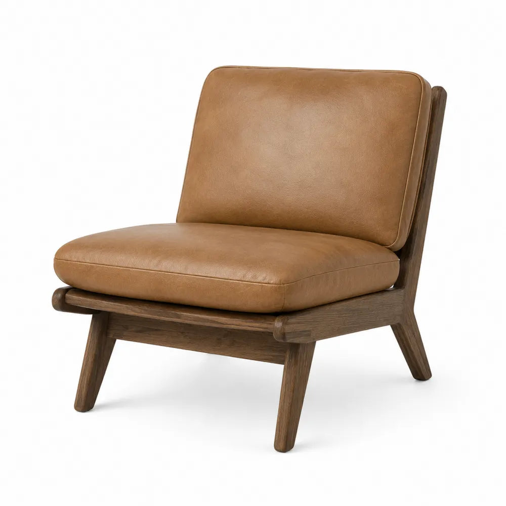 Faux Leather Lounge Chair with Solid Wood Frame, Tan