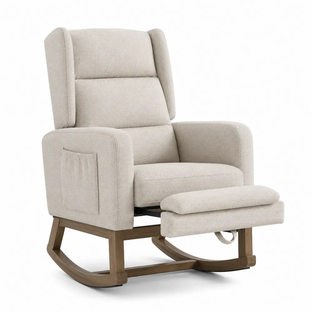 Linen Reclining Rocking Chair with Footrest Beige