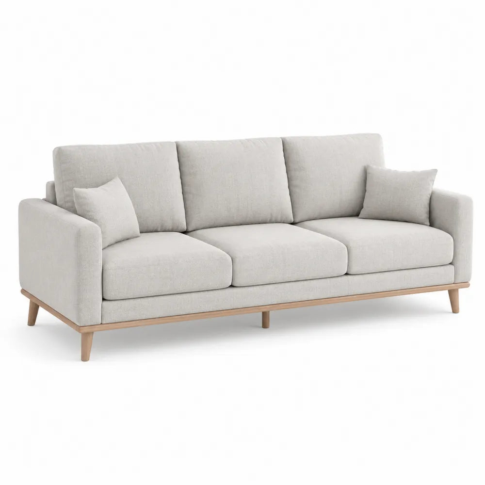 Light Gray Fabric Sofa with Wooden Frame