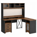 L-Shaped Desk with Hutch and Storage in Engineered Wood and Metal