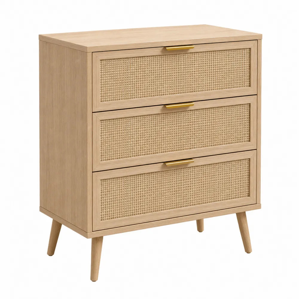 Wooden 3-Drawer Dresser with Woven Cane Fronts