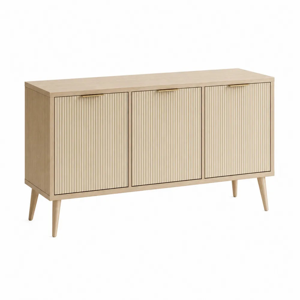 Oak Veneer Sideboard Light Brown 3-Door 160x40x75 cm
