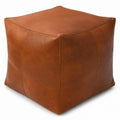Square Faux Leather Ottoman Brown 17.7in