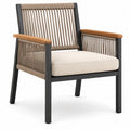 Steel Frame Rattan Outdoor Chair with Teak Armrests