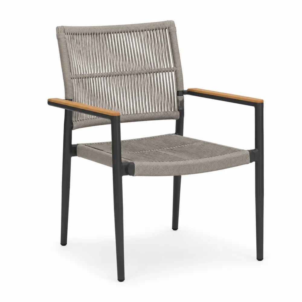 Outdoor Rope Armchair with Metal Frame and Wooden Accents