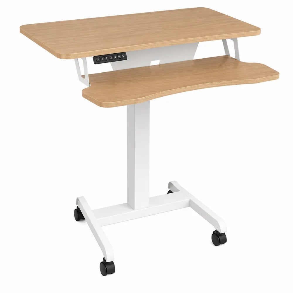 Adjustable Mobile Desk with Dual Surface and Casters Wood and Metal Light Brown