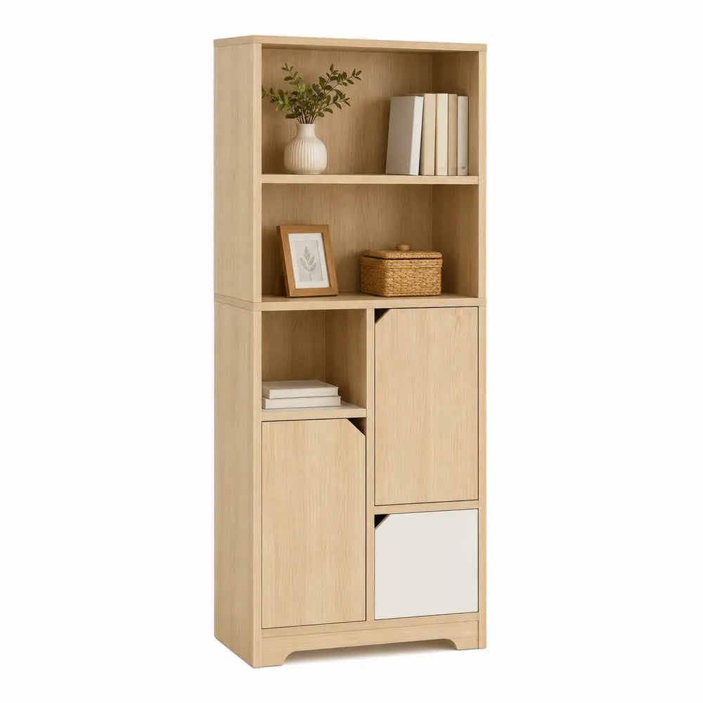 Tall Wooden Storage Cabinet with Shelves Oak Veneer 180cm