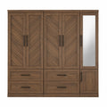 Wood Wardrobe with Mirror and Drawers Dark Brown 240cm x 210cm x 60cm