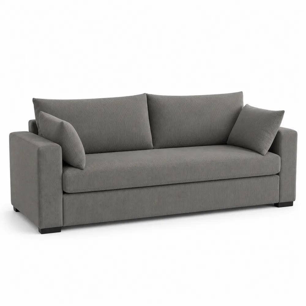 Grey Corduroy Fabric Sofa with Cushions, 3 Seater, 200x90x85 cm