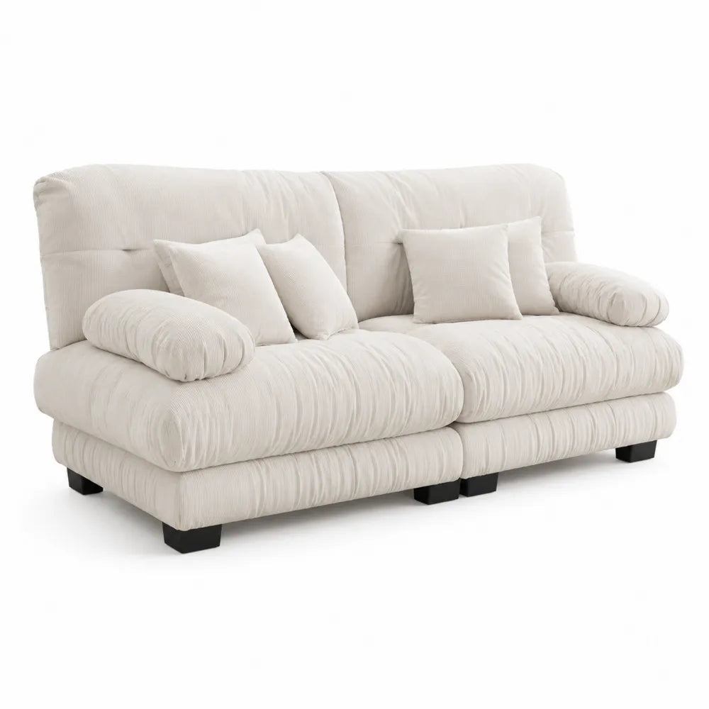 Beige Corduroy Sofa with High-Density Foam