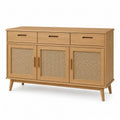 Wood Rectangular Sideboard with Rattan Doors and Drawers 150cm