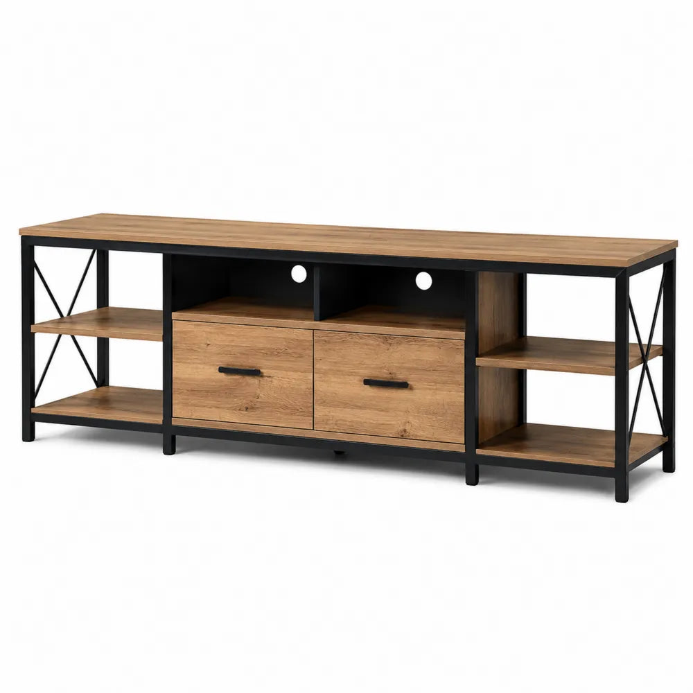 Industrial Engineered Wood and Metal TV Stand with Shelves and Drawers Brown 60 Inch