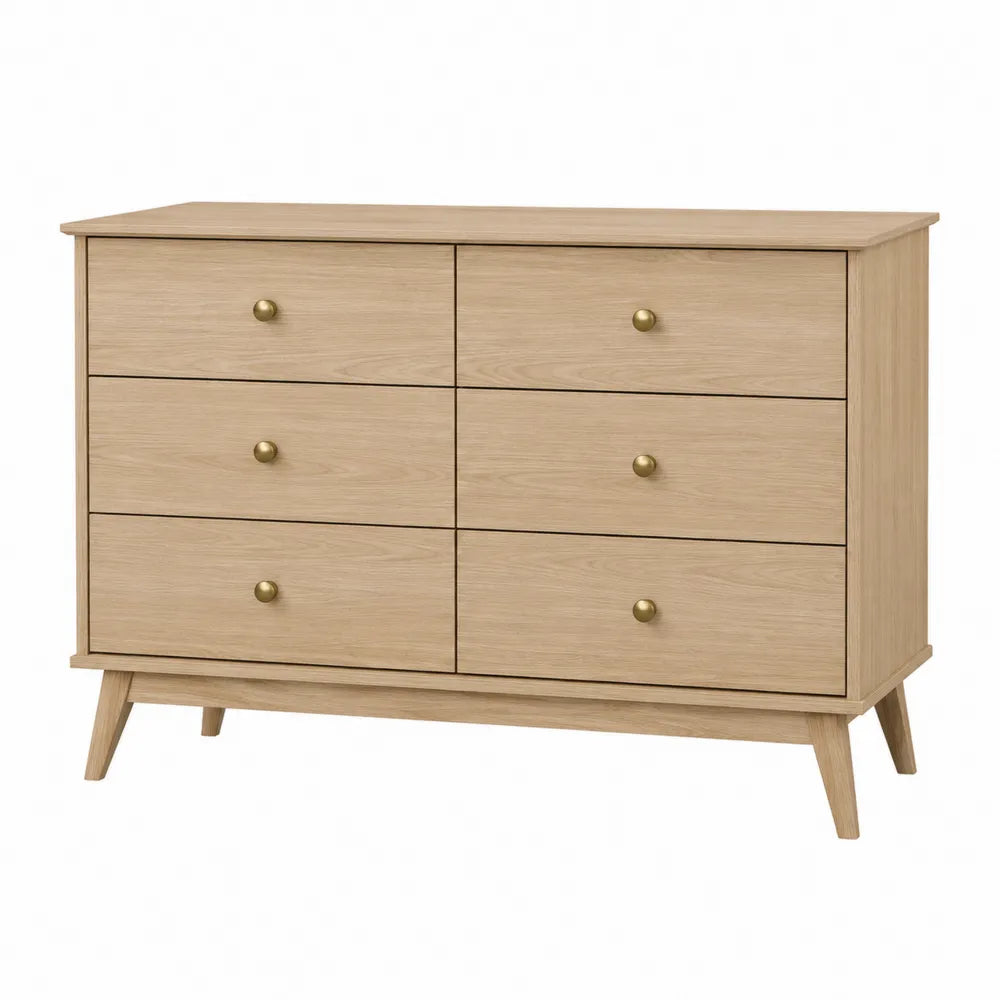 6-Drawer Dresser Oak Wood Light Brown 120cm x 40cm x 80cm