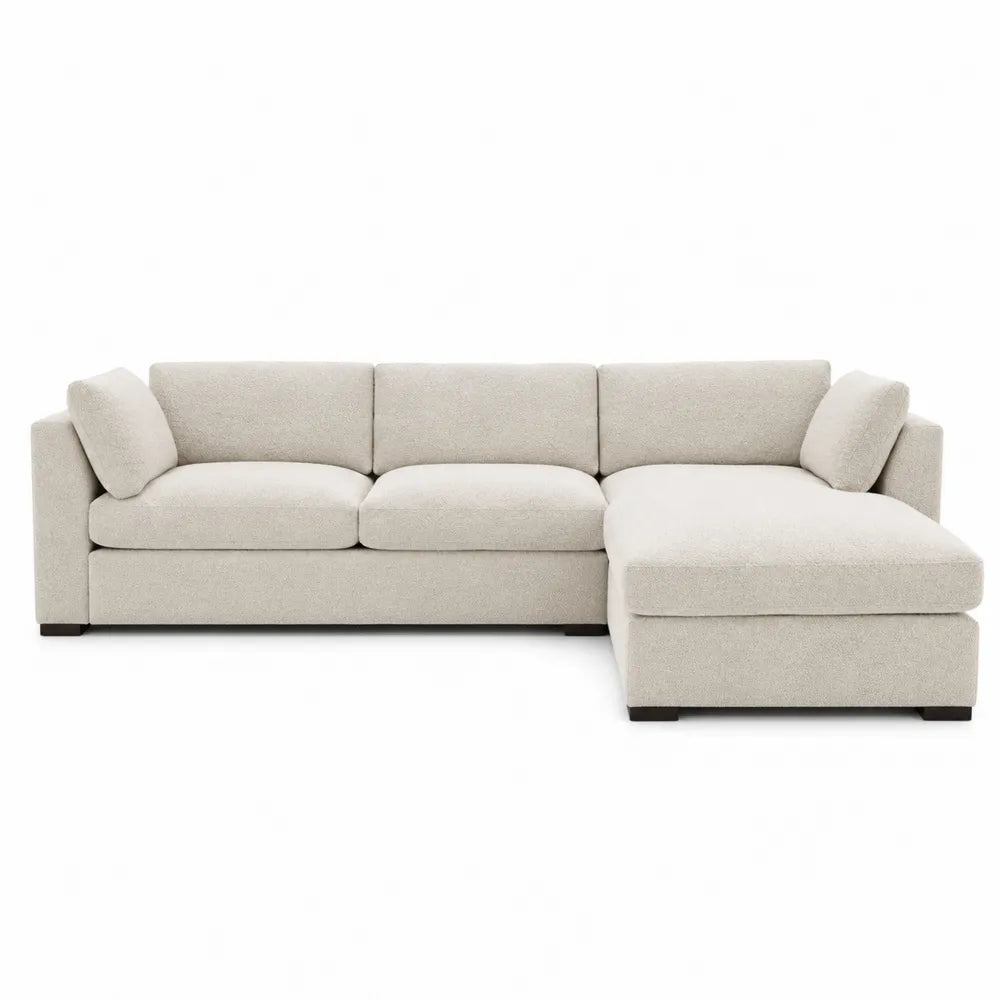 Sectional Sofa with Chaise Polyester Fabric Beige 305x95x85 cm