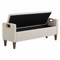 Beige Upholstered Storage Bench with Wood Legs 120cm