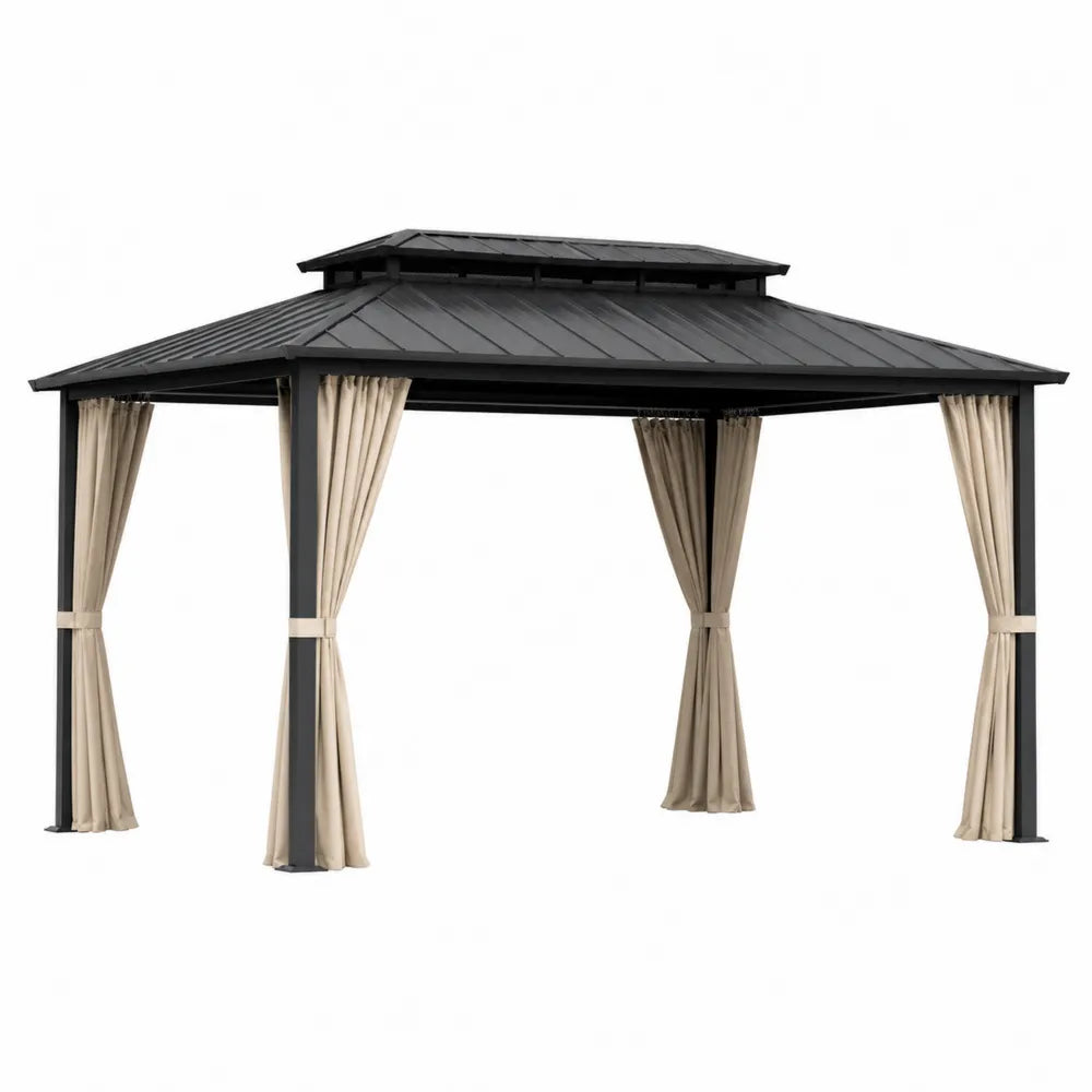 Steel Frame Outdoor Gazebo with Polyester Curtains 12x10 ft