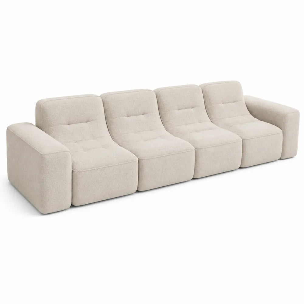 Sectional Sofa Set 4-Seater Polyester Beige 300cm