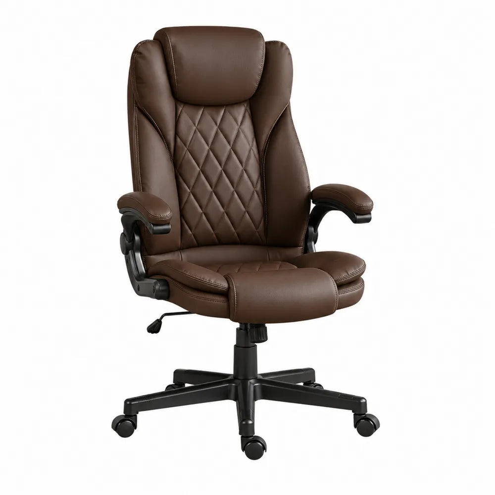 Brown PU Leather Executive Office Chair with High Back and Adjustable Armrests