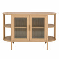Oval Wood Sideboard with Fluted Glass Doors Natural Oak 110cm