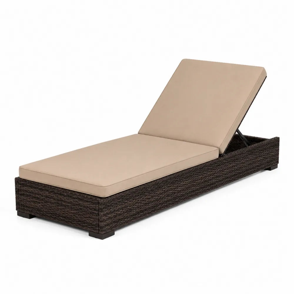Outdoor Wicker Chaise Lounge with Beige Cushions