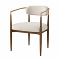 Walnut Dining Chair with Upholstered Fabric Seat and Brass Accents