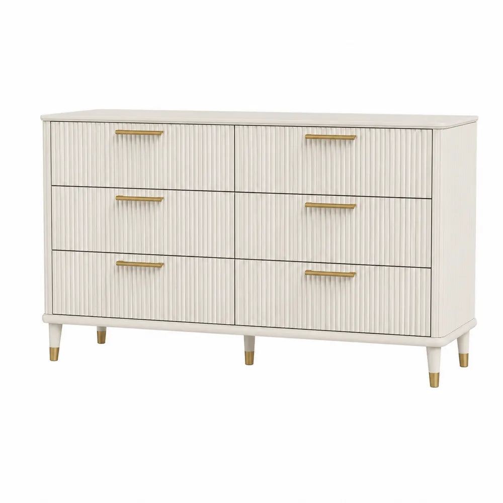 6-Drawer Dresser MDF with Wooden Veneer Cream 140x40x80 cm
